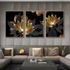 Абстрактные картины на холсте, настенные рисунки, золотые, черные цветы, листья, декоративные принты, настенная живопись, картины для настенных постеров, декор гостиной