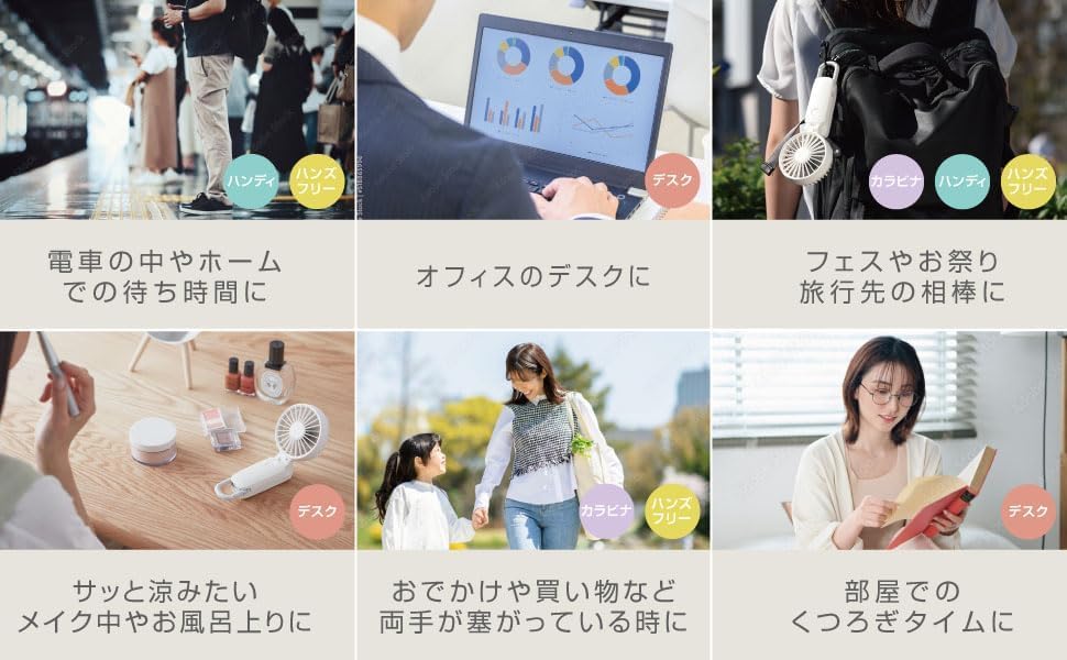 Rhythm Handy Fan 2024 Бесшумный Нашейный Настольный USB Перезаряжаемый Мощный Слабый, но Прохладный Двойной Вращающийся Вентилятор Двигатель постоянного тока Поставляется с Карабином и Ремешком