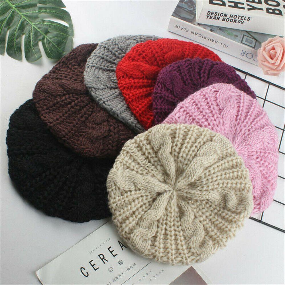 Женская Девушка В рубчик Элегантная Винтажная Французская Художественная Кепка Вязаная Шапка Шляпа Художника Берет