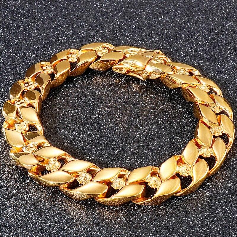 Punk Gothic Stainless Steel Skull Head Curb Chain Bracelet For Men Male 13MM 8.5 Inches Boys Mens Biker Bracelets Dropshipping