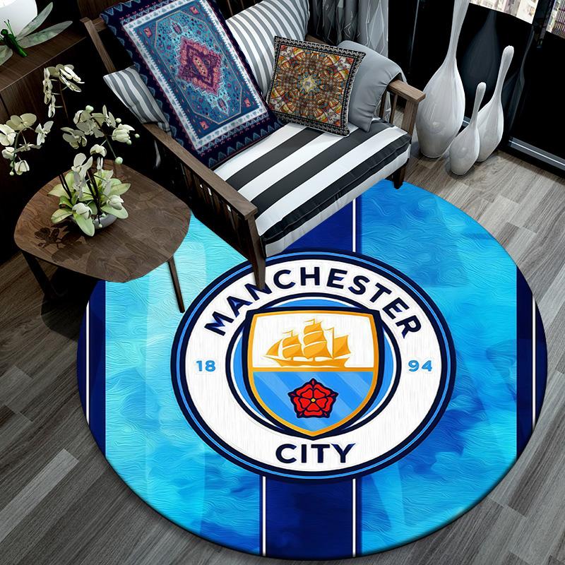 Man City Round Area Rug,Carpet Rug for Living Room Bedroom Sofa Playroom Decor,Non-slip Floor Mat