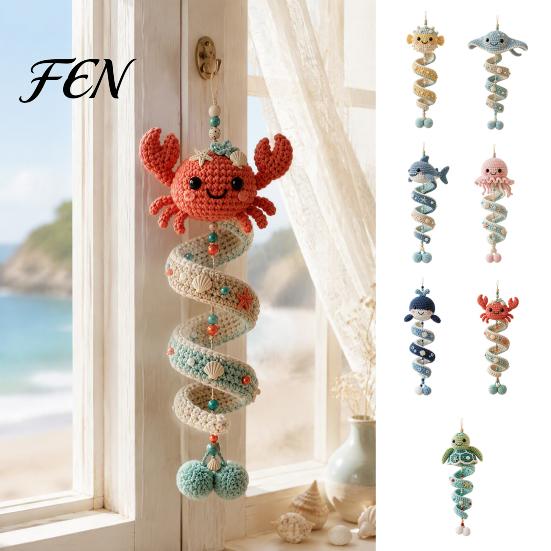 Coastal Style DIY Decor Items Ocean Animal Spiral Crochet Kit, Hanging Ornament Beginner Craft Handmade Gift for Mothers Kit with Yarn And Accessories