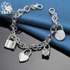 925 Sterling Silver Bracelet Heart / Circle / Square Lock Bracelets Bangles Jewelry