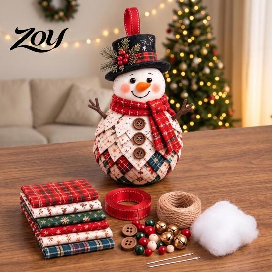 DIY Patchwork Kit for Christmas Ornament Holiday Decoration, Decorative Fabric Winter Seasonal Home Decor Craft Set with Traditional Patterns Display