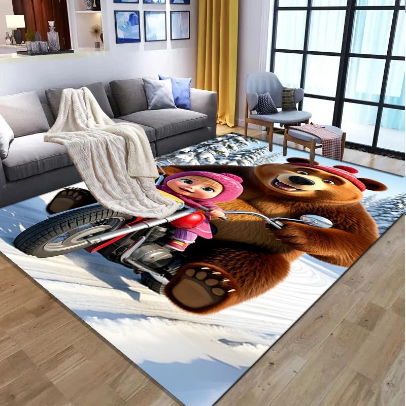 Masha and The Bear Pattern Rug, Indoor/Outdoor Mat, for Picnic, Gameroom, Bedroom, Office, Living Room, Home Decor Carpet, Birthday Gift