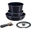 Pearl Metal 5-Piece Frying Pan and Pot Set, Induction Compatible, Black Diamond Coat, Removable Handles, HB-3976