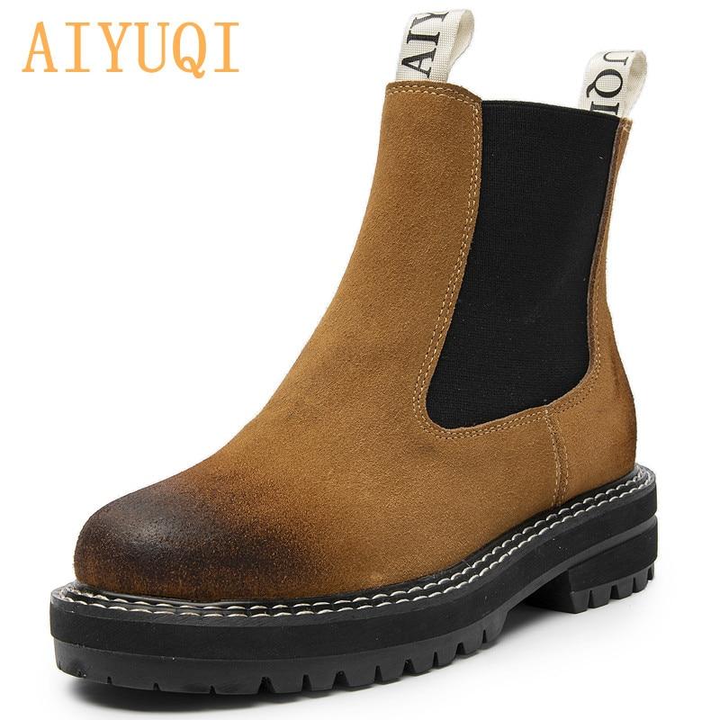 Женские ботинки из замши из натуральной кожи, модные женские ботинки челси в британском стиле, большого размера, подходят для весны, осени и зимы, женские ботильоны