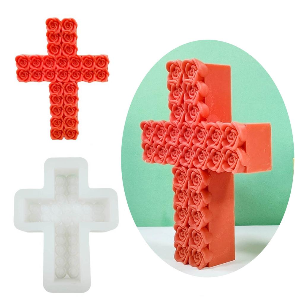Rose Cross Candle Silicone Mold Rose Blossom Candle Molds DIY Handmade Soap Resin Mold Concrete Gypsum Mould Decorations