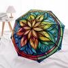 1pc Stained Glass Mandala Automatic Open/Close Umbrella, Portable Folding Umbrella, Compact Travel Umbrella for077