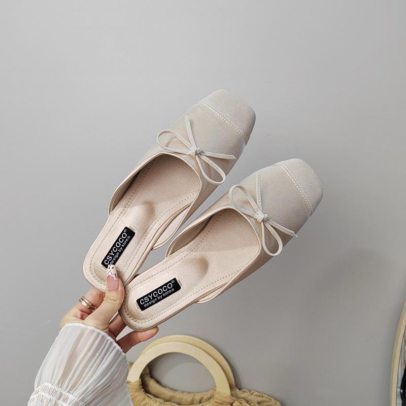 Ветер цветовой сочетаемости дофаминовые конфетные цвета шлепанцы на плоской подошве французский уменьшающий возраст бант фея атласная сумка голова шлепанцы