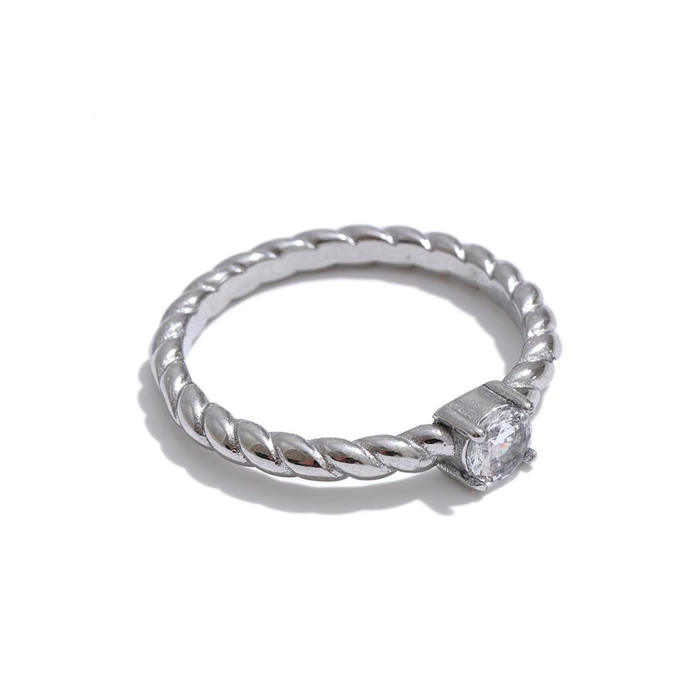 Yhpup Size 6789 Stainless Steel Cubic Zirconia Thin Ring 18K Gold Color PVD Plated Chic Trendy Women Jewelry Accessories