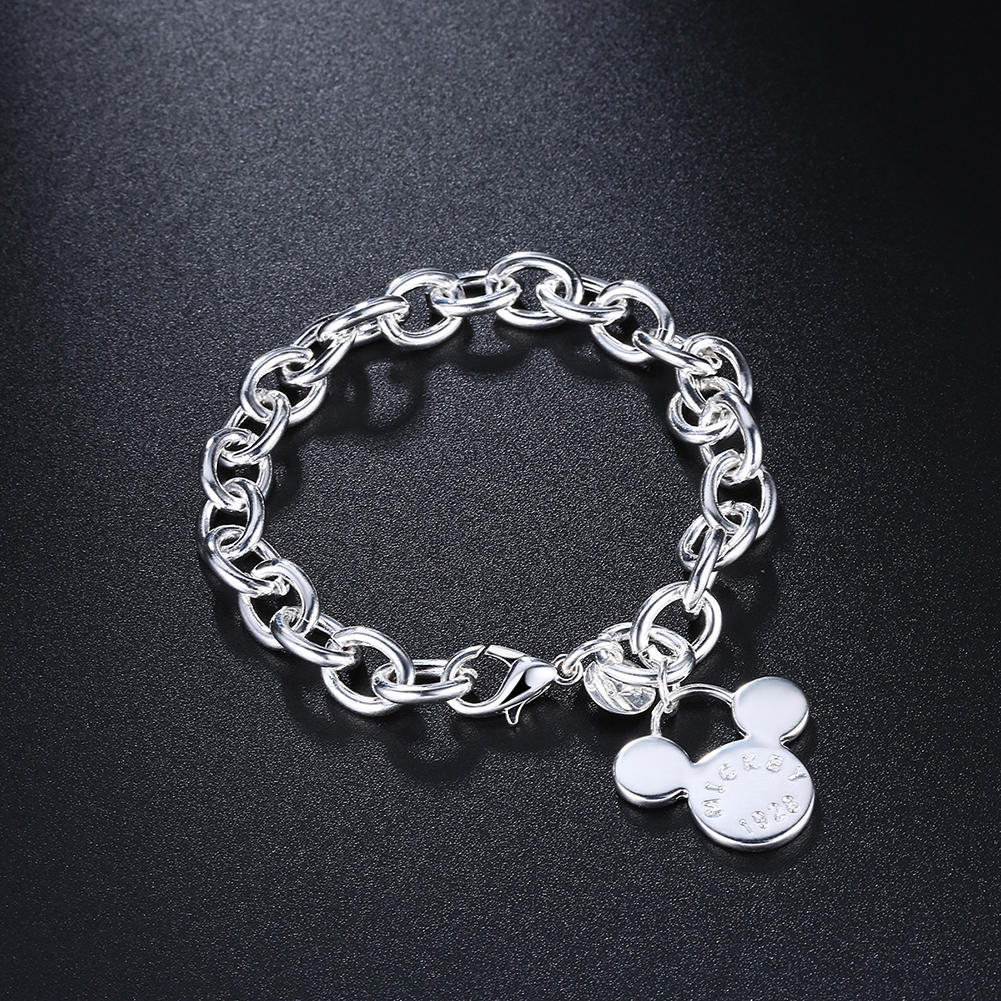 S925 Silver Mickey Mouse Pendant Bracelet 8 Inches 20cm Women Girls Valentine Wedding Jewelry Gift