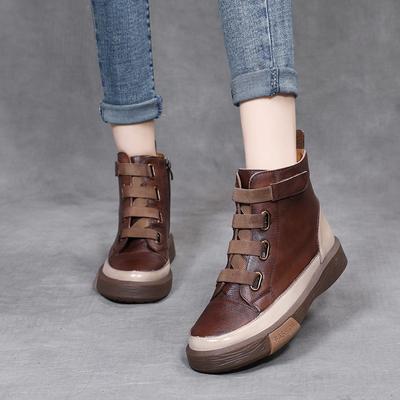 Ботинки из кожи в стиле ретро, женские, осенне-зимние, с мягкой подошвой, подходящие по цвету, высокие женские ботинки Martin на липучках