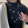 Light Luxury Four-leaf Clover Long Necklace Women with Fall and Winter Sweater Chain High-level Sense of Double Layered Stacked Clothes Pendant
