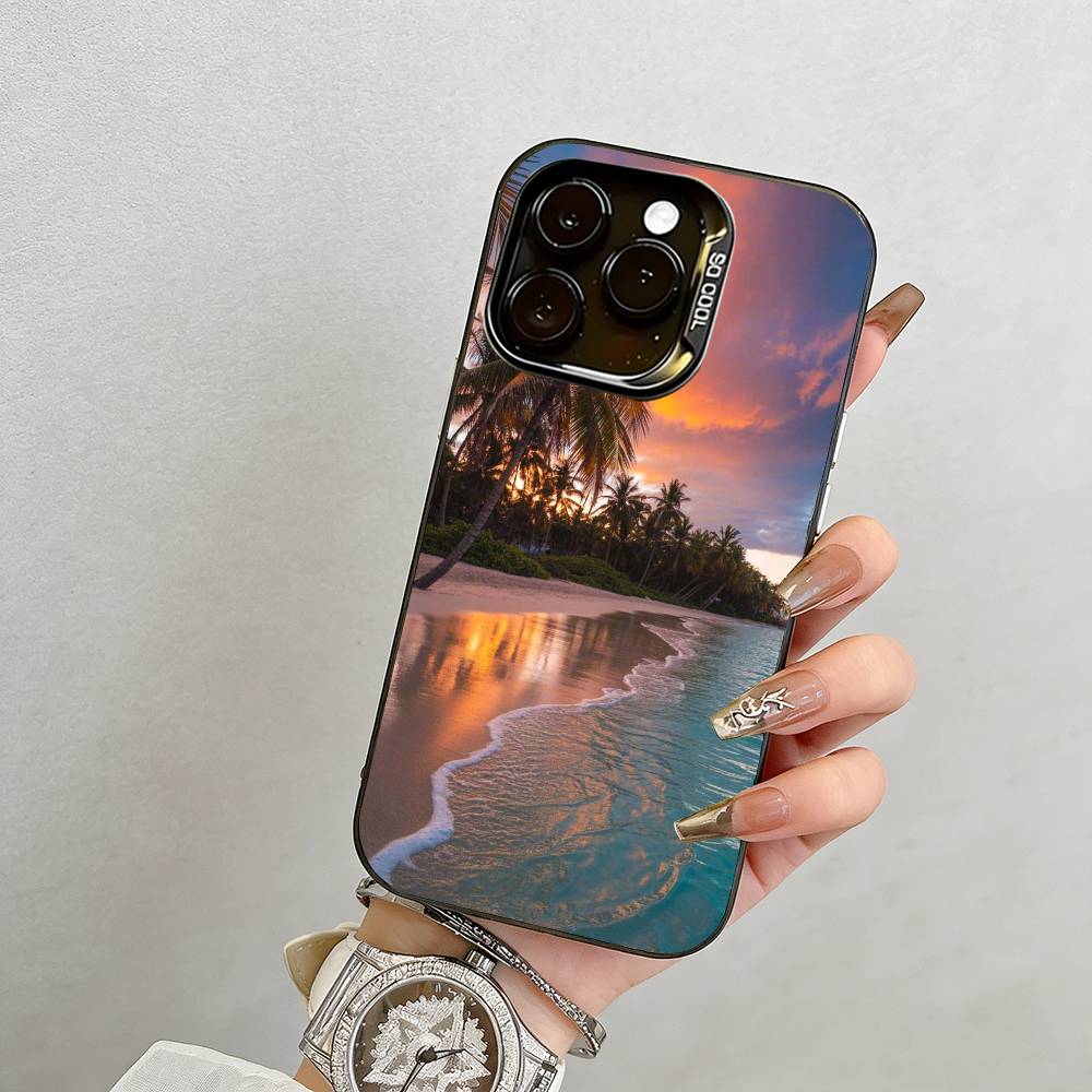 Морские Тропические Пальмы Пляж Чехол для Телефона Для iPhone 17,16,15,14,13,12,11 Plus,Pro Max,XS,Красочный Серебристый Чехол для Телефона Funda Cover