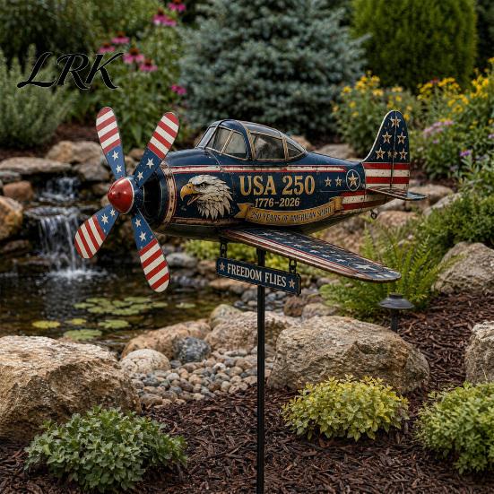 Садовый аксессуар American Freedom Garden США 250-летие Винтажный самолет Вертушка, 1776–2026 Патриотический вертолет Ветряная мельница Колышек с вращающимся вертушкой