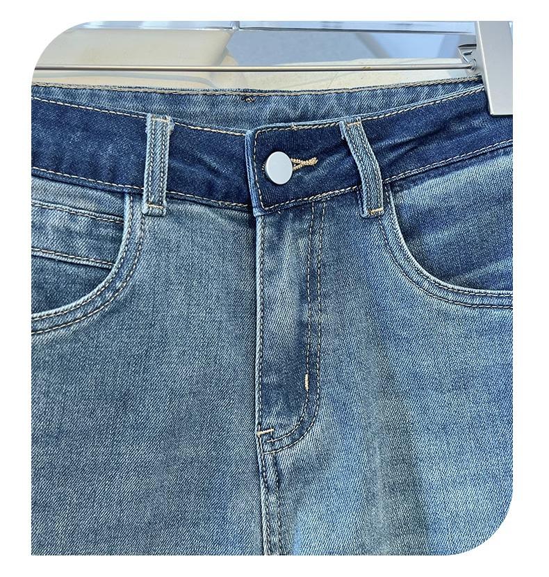 Женские джинсы палаццо премиум-класса серого цвета на флисовой подкладке - Осень/Зима 2024 Вышитые с высокой посадкой Свободного кроя