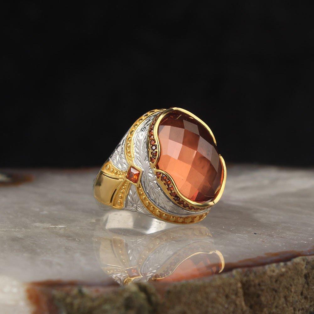 Серебряное мужское кольцо середины века 925 Серебряный аксессуар с каменным подарком мужу