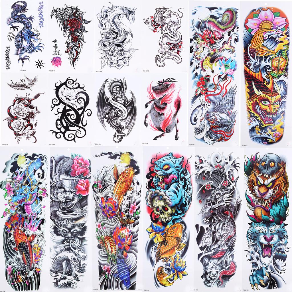 16 шт. наклейки для татуировок, временные водонепроницаемые большие поддельные татуировки для тела для женщин и мужчин