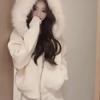 Korean Fur Collar Hooded Sweater Jacket: Women's Winter Fashion, Loose Long Sleeve, Zippered Knit Cardigan.