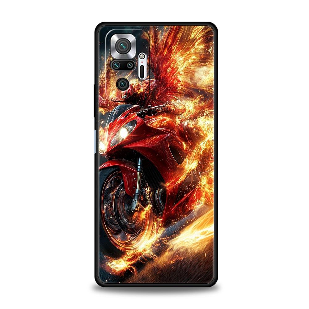 Motorcycle Phone Case Cover for Redmi 14C 10C Note 15 14 13 12 10 11 K40 Pro Plus 5G Soft TPU Shockproof Shell Fundas Capas Bags