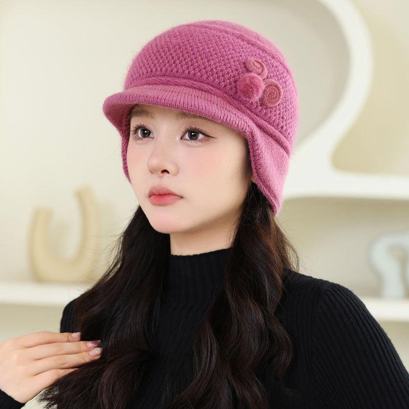 Rabbit Fur Warm Knitted Hat Ladies Mother Fashion Duck Tongue Rabbit Plush Wool Hat Outdoor Middle Grandma Hat