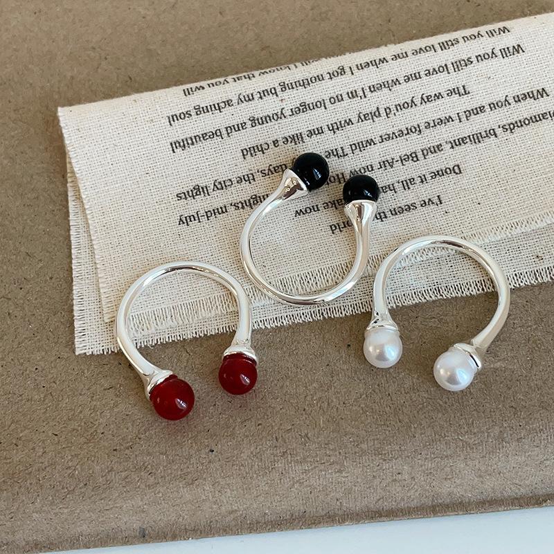 Niche Design Agate Pearl U-Shaped Open Ring Women'S Light Luxury Elegant Personality Fashion Versatile Ring Ring