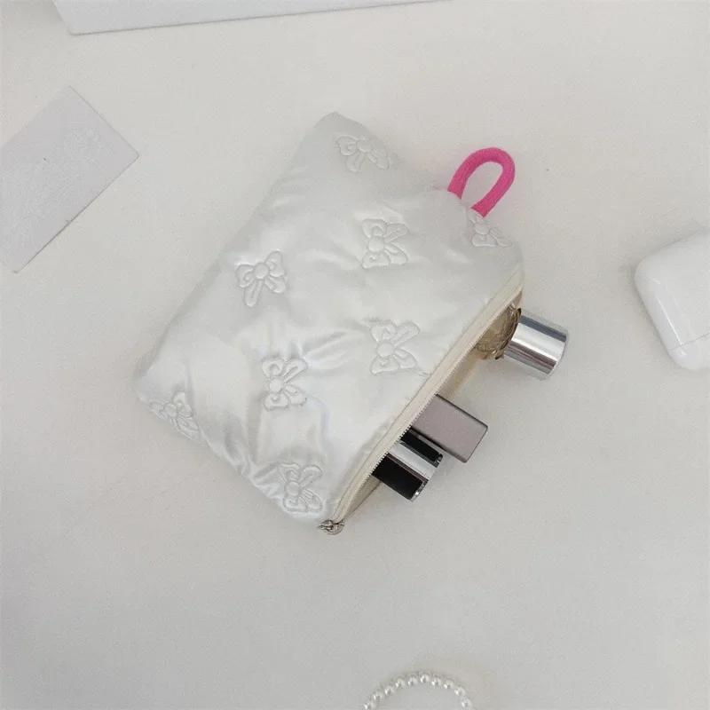 Small Pink Bow Makeup Lipstick Storage Bag Cute Cosmetic Bags Coin Purse Commuter Clutch Ins Style Women's Makeup Bag