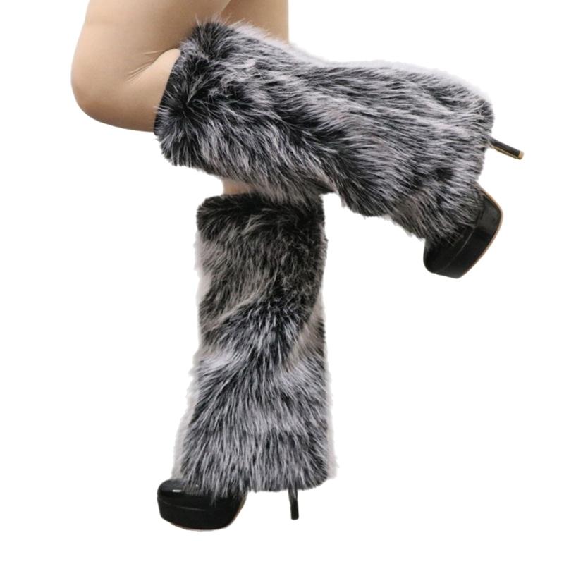 Plush Furry Leg Warmers for Women Cozy Winter Boot Toppers Cuffs Thermal Warm Fuzzy Foot Covers Footless Socks Gaiters