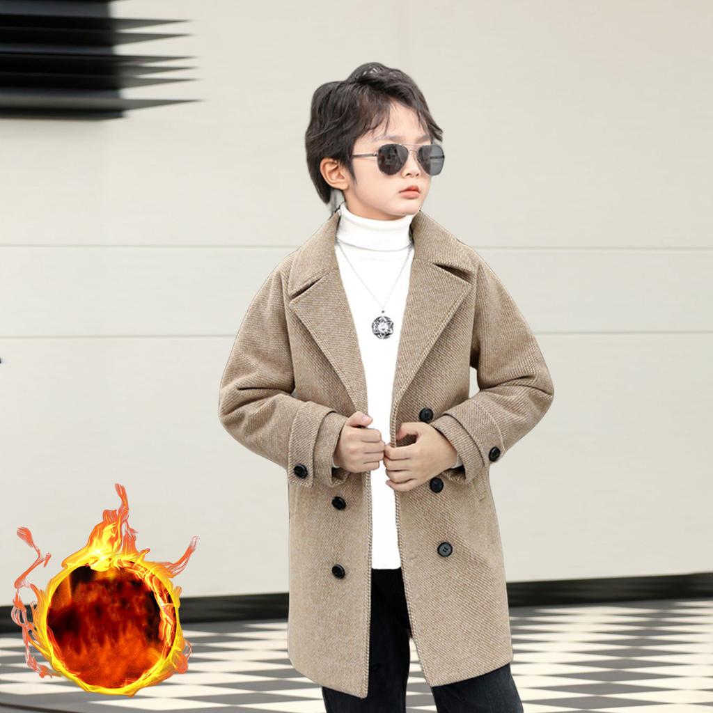 Корейское шерстяное зимнее пальто для мальчиков в английском стиле, детская плотная верхняя одежда, модные детские шерстяные длинные куртки, детские теплые пальто