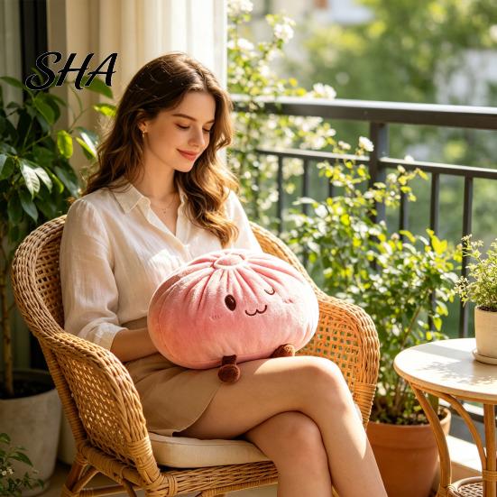 Soft Stuffed Food Cushion Cute Dumpling Plush Pillow, Funny Bun Animal Toy, PP Cotton Fluffy Filling Filled Decorative for Kids Room Sofa And