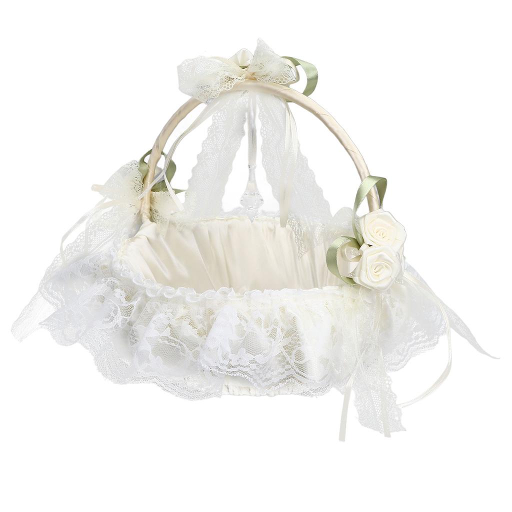 Wedding White Flower Basket Sufficient Capacity Lace Edge Elegant Romantic Flower Basket for