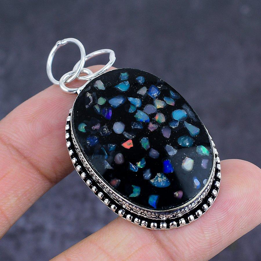 Подвеска из серебра 925 пробы с натуральным эфиопским опалом 2,17 дюйма Y7i40