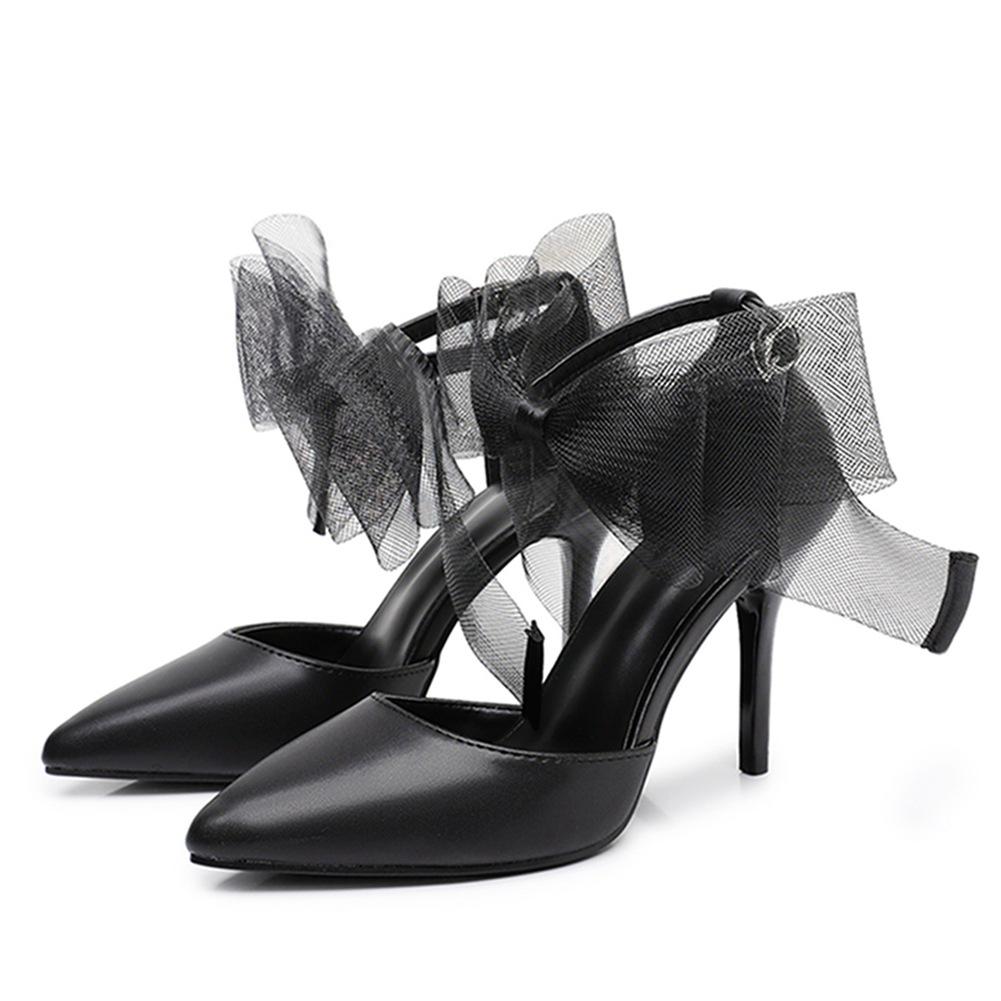 9cm Lace Bow High Heels New Sexy Line with Pointed Thin Head Pumps Girl Baotou Sandals Women