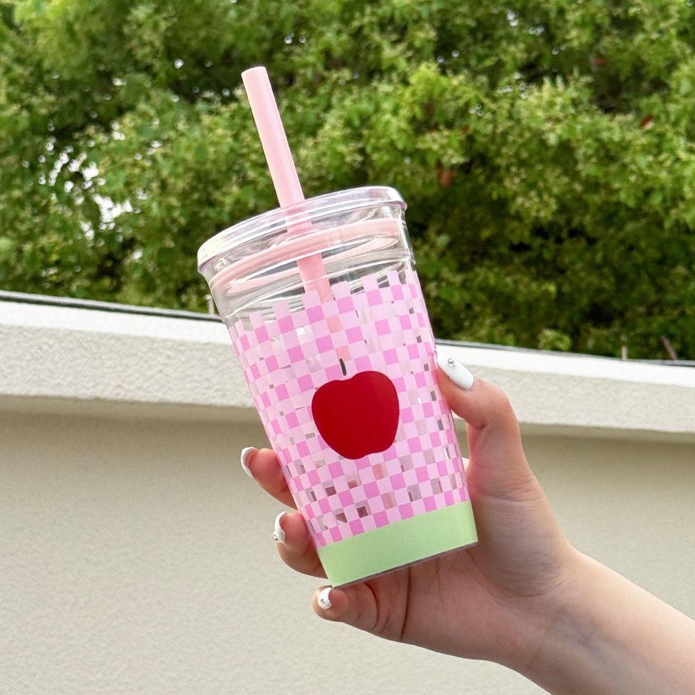 450ML Straw Cup Transparent Water Cup Cute Water Bottle Home Office