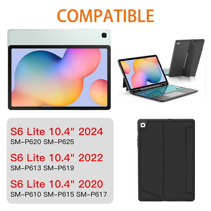 Для Samsung Galaxy Tab S6 Lite 10,4" Чехол-клавиатура беспроводная с 7-цветной подсветкой, тачпадом и держателем для стилуса Новый