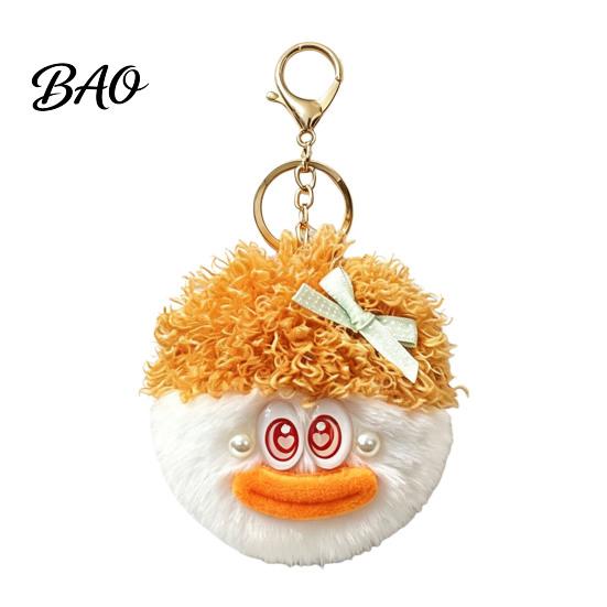 Plush Bag Ornament Cartoon Curly Hair Head Keychain, Keychain with Metal Clasp, Key Accessory Backpacks Handbags Keys Decorative Pendant for Men Women