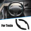2pcs For Tesla New Model 3+Highland 2024 for Model Y/3 White Carbon Fiber Silicone Black Suede Car Steering Wheel Cover Non-Slip