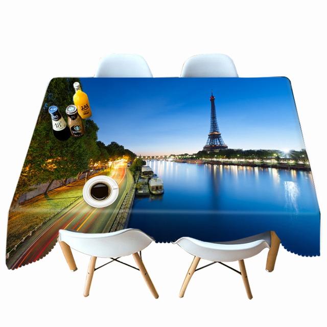 Thicken Cotton Tablecloth Modern City Pattern Sea View Rectangular Round Table Cloth For Wedding Picnic Party