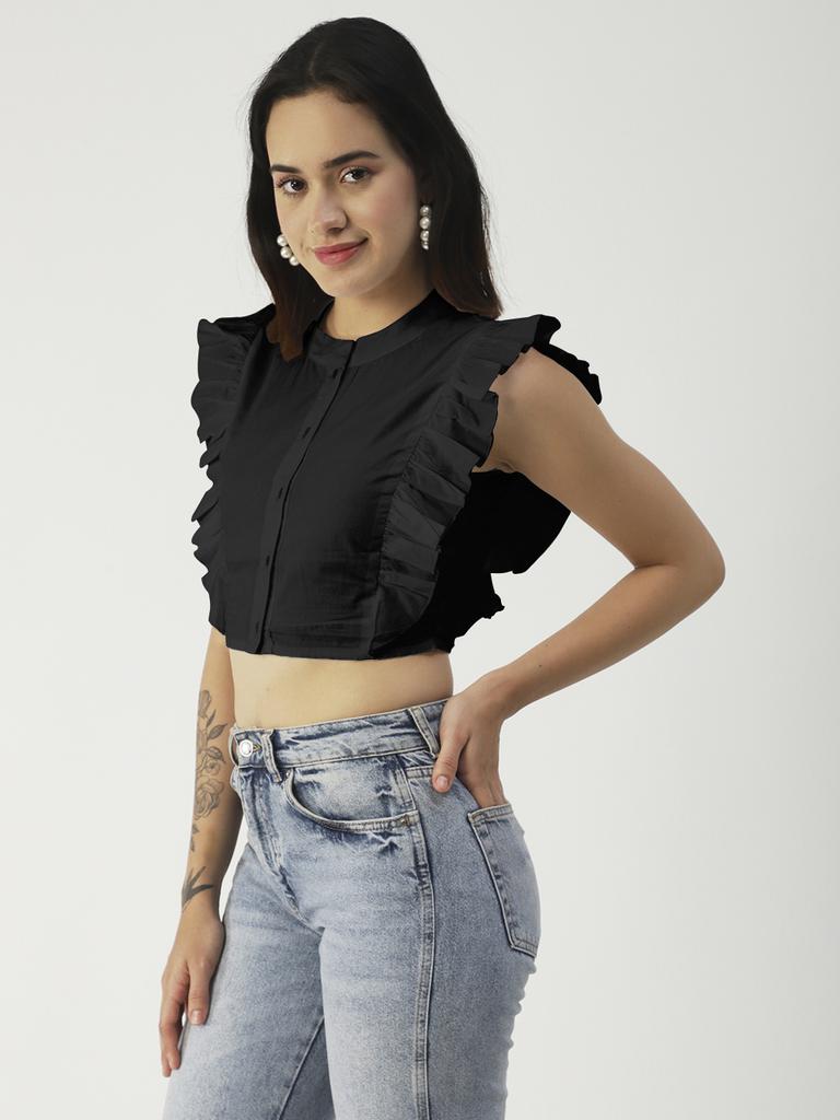 Moomaya Укороченный топ из цельного хлопка на пуговицах, топы с оборками на рукавах, лето