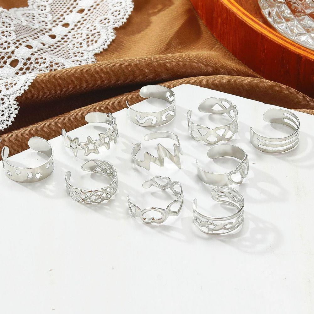 Vintage Hollowed Heart Toe Rings Opening Moon Finger Ring Exquisite Star Foot Ring Set  Girls