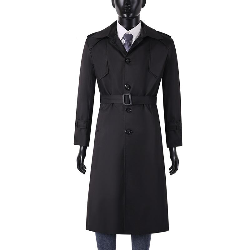 Мужской деловой длинный плащ, весна-осень-зима, однобортная британская ветровка, пальто для молодых мужчин