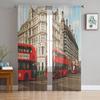 London Red Bus Building House Tulle Window Treatment Sheer Curtains for Kitchen Living Room the Bedroom Curtains Decoration