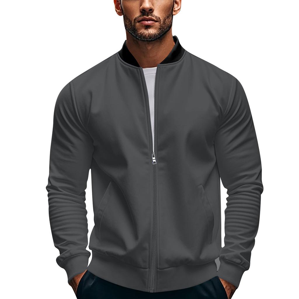 Men's Lapel Jacket Solid Casual Zipper Pocket Coat