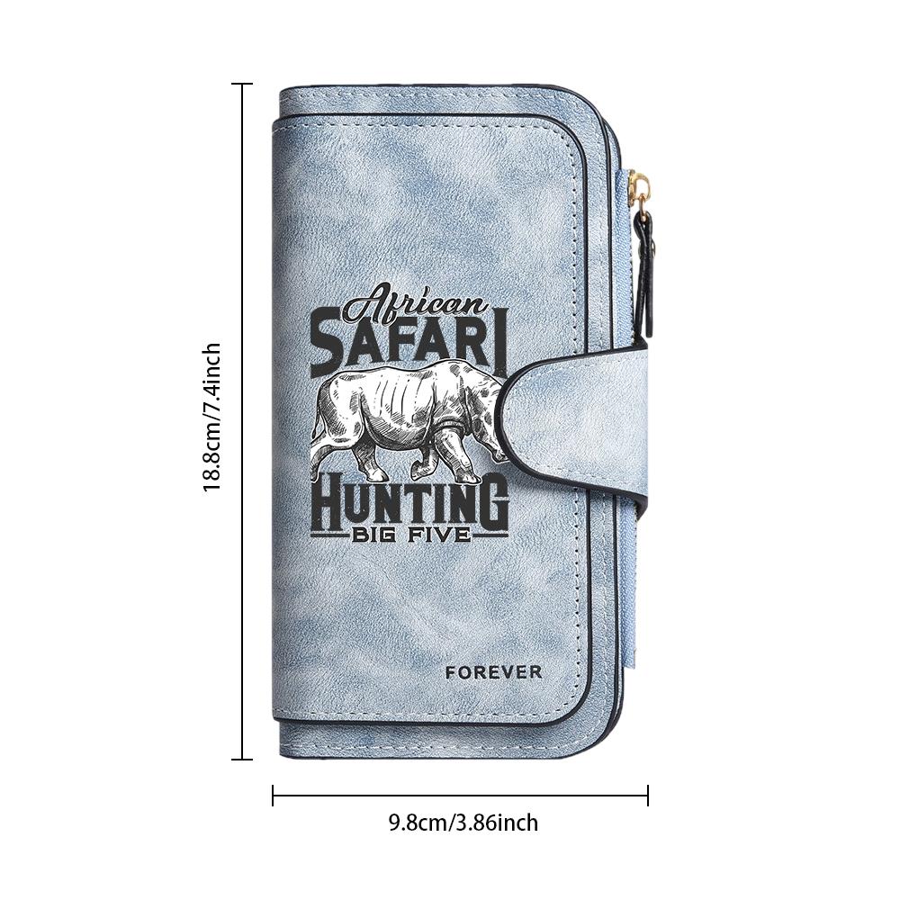 African Rhino Pattern Long Wallet Fashion Casual Large Capacity Card Holder Daily Use Portable Wallet