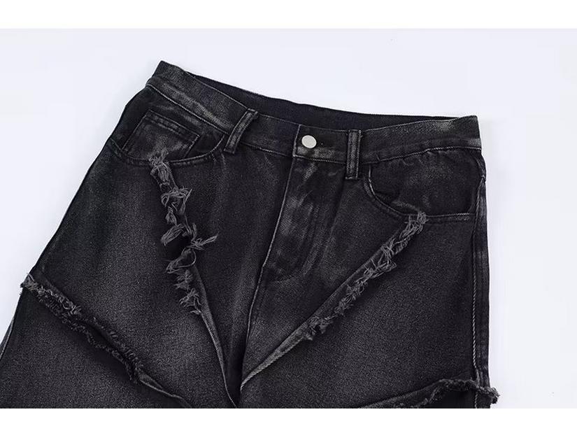 Мужские мешковатые джинсы в стиле ретро — рваный дизайн паутины с необработанными краями