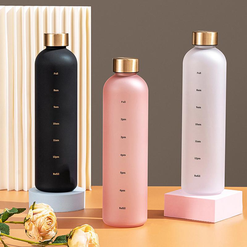 1L Water Bottle with Time Marker 32 OZ Fitness Athletic Outdoor Use Travel Portable Leakproof Drinkware BPA Free Frosted Drink Bottles