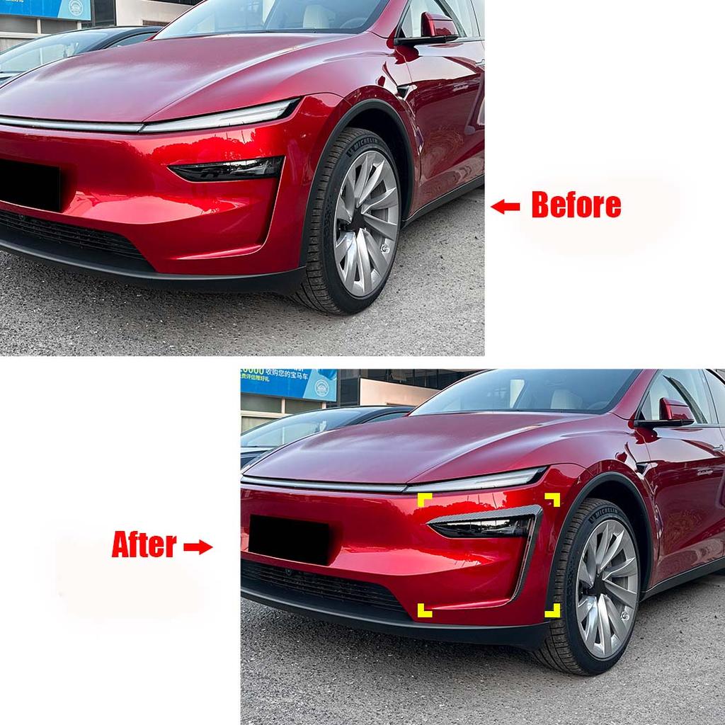For New Tesla Y 2024+ Front Bumper Spoiler Fog Lamp Hoods Modification Trim Cover Air Knife Splitter Body Kit Tuning