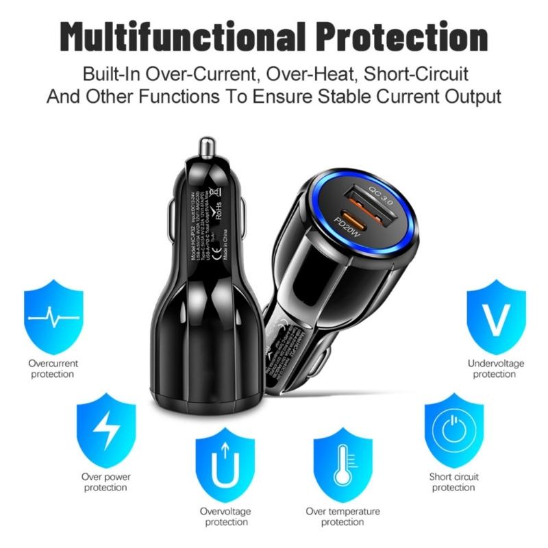 2-в-1 USB-адаптер-зарядное устройство для автомобиля, многопортовый USB-разветвитель с QC3.0 PD20W, быстрая автомобильная зарядка для мобильного телефона, ноутбука, автомобиля