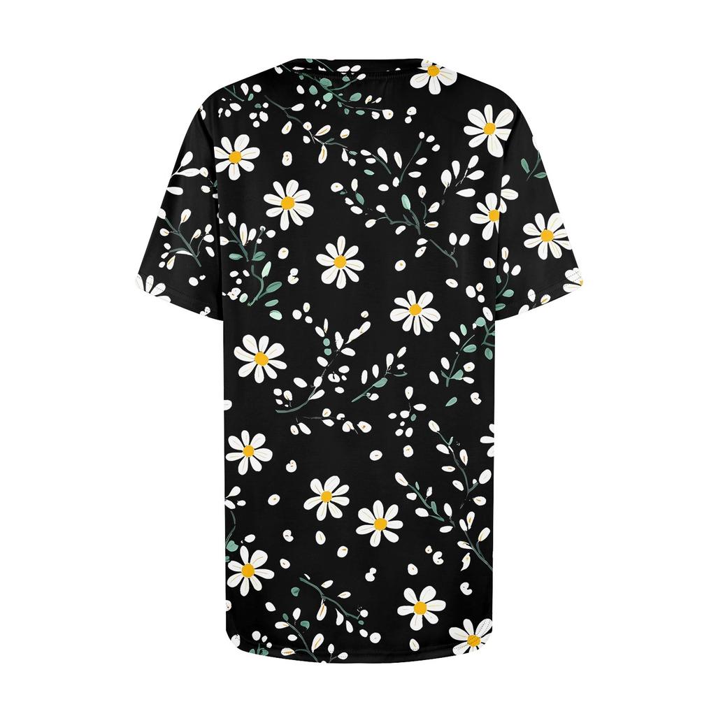 Футболки для женщин с круглым вырезом, нарядные повседневные блузки с принтом, короткие рукава, летние топы свободного кроя